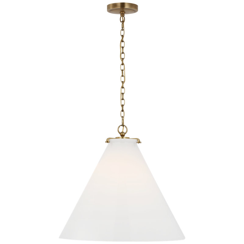 Katie 1 - Light Cone Pendant, White, Hand-Rubbed Antique Brass
