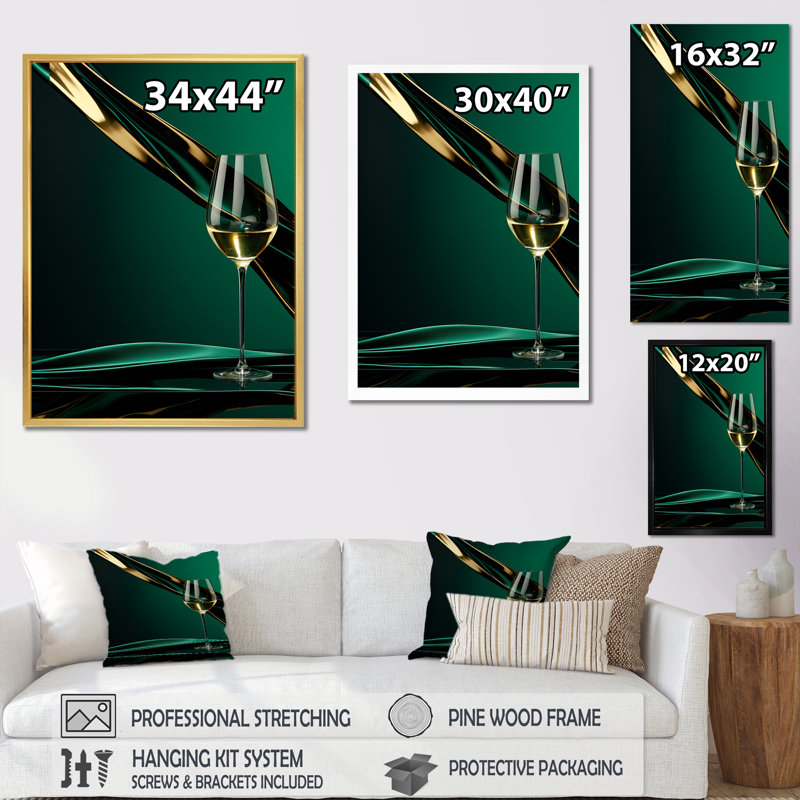 Art mural sur toile Prestiges Profile Green Champagne II - Vin et champagne, H 32 po x l 16 po x P 1 po, Cadre doré simple