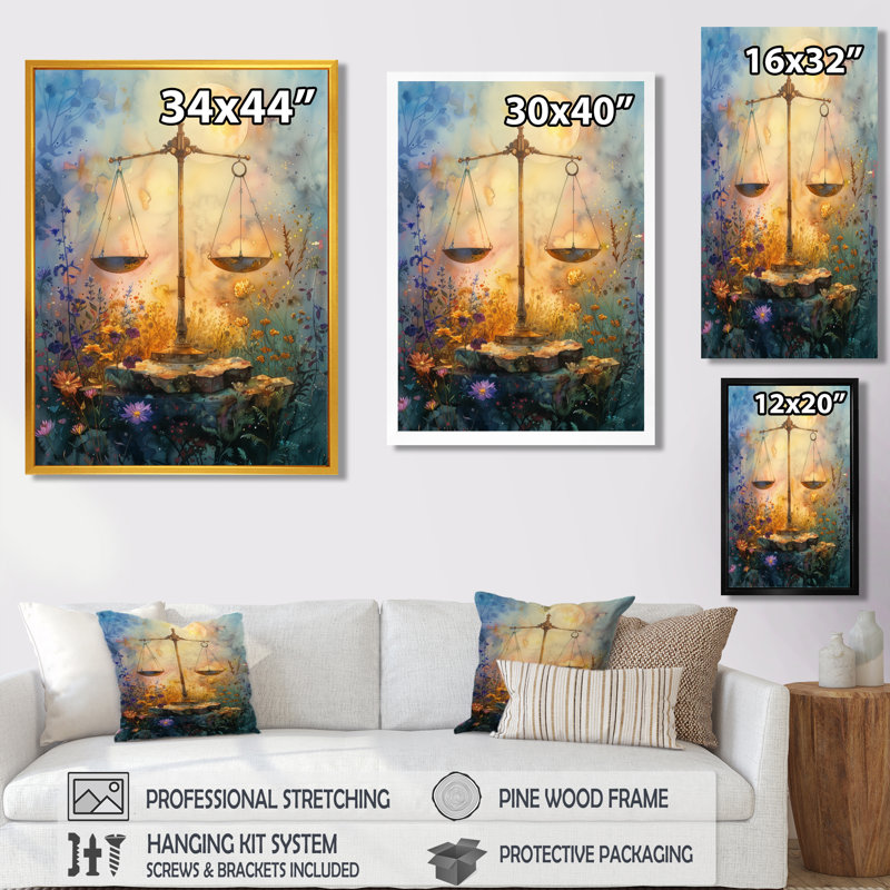 «Blue Astrology», impression d'art mural jaune et bleu, Cadre flottant noir, H 20 po x l 12 po x P 1 po