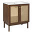 Meuble-lavabo de salle de bain avec portes en bambou tissé à la main, armoire en panneau de fibres à densité moyenne et conception à fermeture en douceur