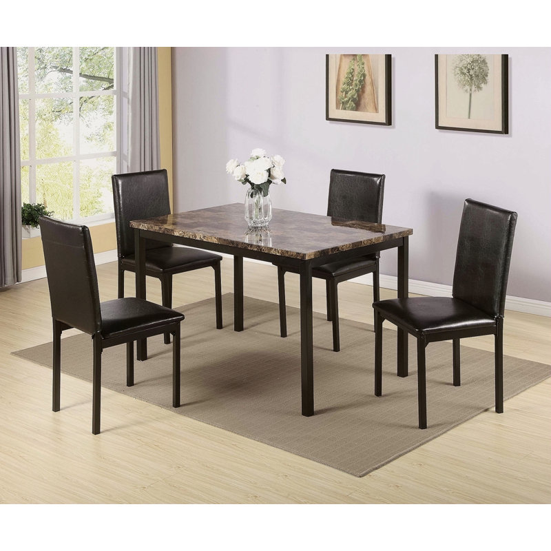 Ensemble de salle à manger en métal 5 pièces avec plateau en faux marbre, ensemble de salle à manger, table et 4 chaises Furniture
