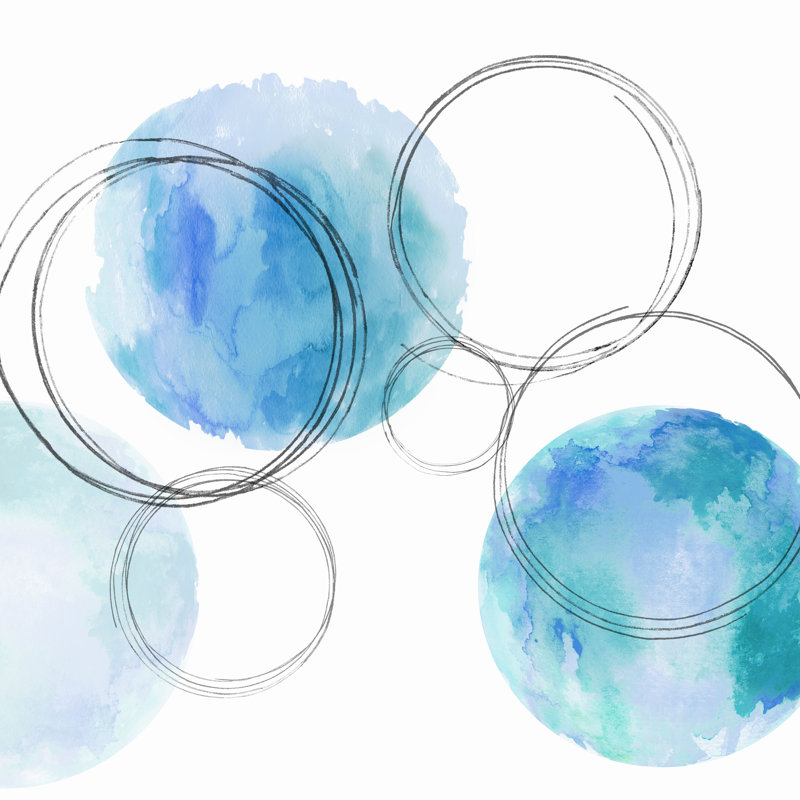 Blue Circles Abstract 1 by Natalie Harris - Wrapped Canvas Painting, 30cm H x 30cm W