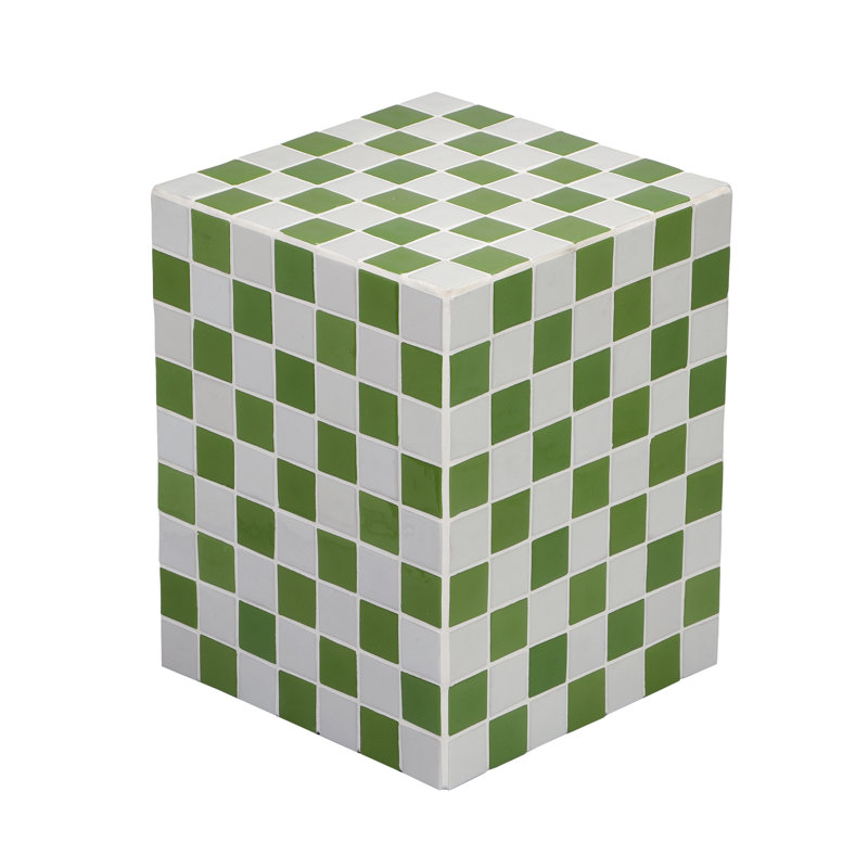 Callista 18" Modern Bohemian Ceramic Tiled Rectangle End Table, Green/Light Gray