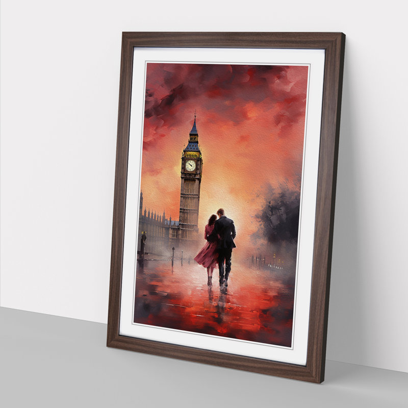 Big Ben Romanticism Art - Framed Print, 34cm H x 25cm W x 2cm D, Walnut