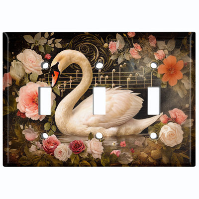 Metal Light Switch Plate Cover; US Standard Size 3 Gang Toggle - Majestic Swan