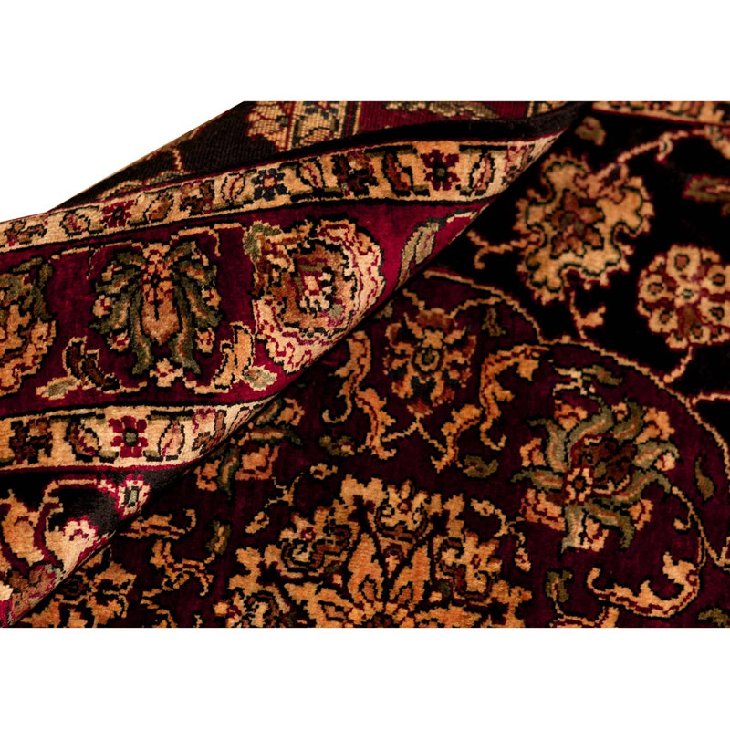 Hand-Knotted High-Quality Black and Red Area Rug