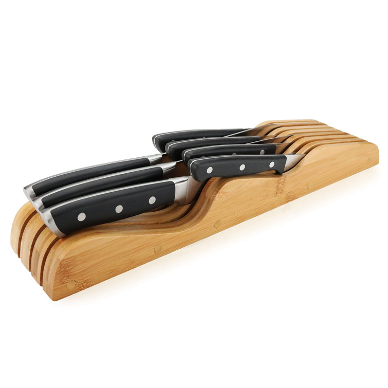 In-Drawer Knife Organizer Bamboo knife block, Drawer Knife Storage Steak  Knife Holder Without Knives,Holds up to 5 Knives(Not Include)