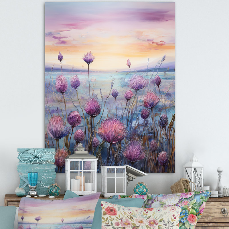Minimalisme, chardon, nature, fluorescence III sur toile, H 32 po x l 16 po x P 1 po, Toile tendue