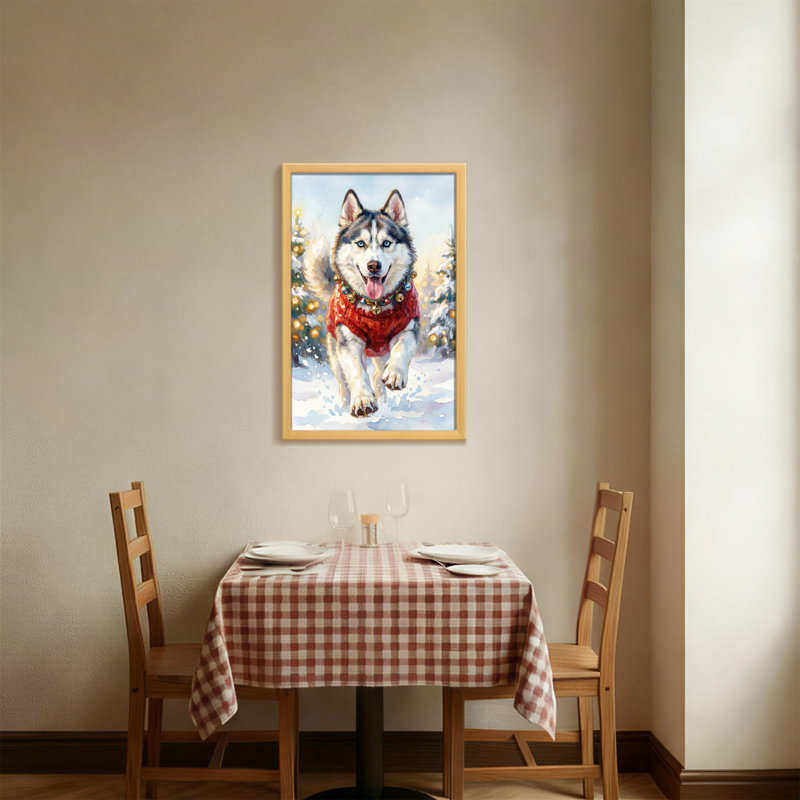 Animals Husky In Red Sweater Christmas Scene, 18" H x 12" W