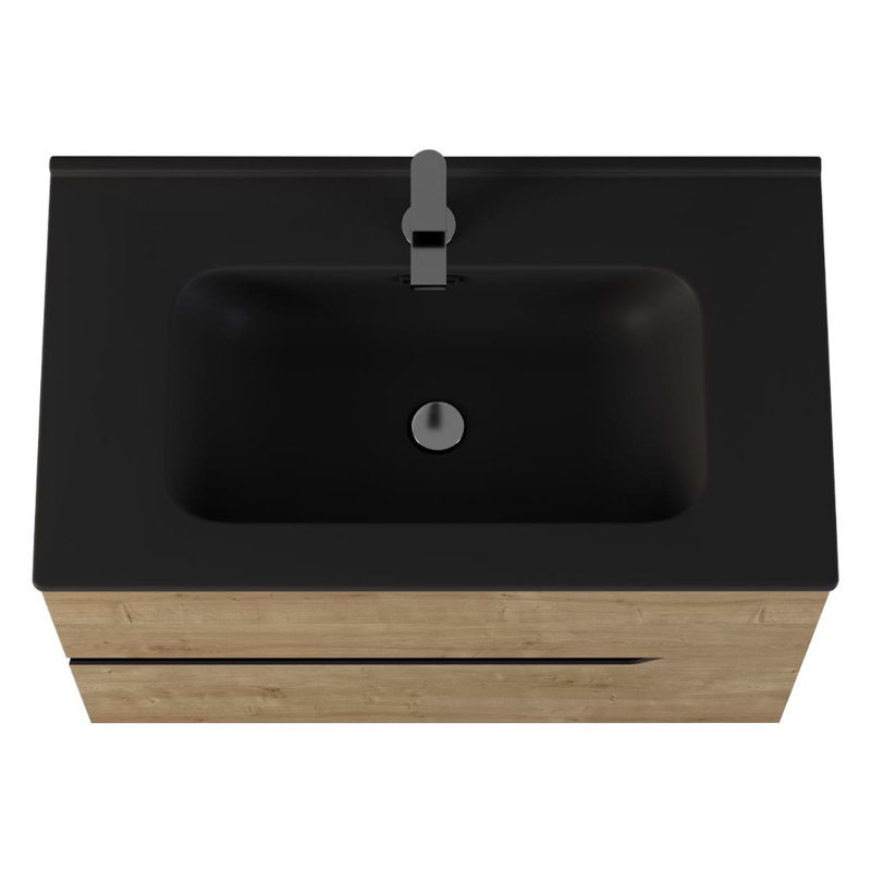 Duo 24" Single Vanity With Integrated Ceramic Top, Blonde Wood, Black, 32"