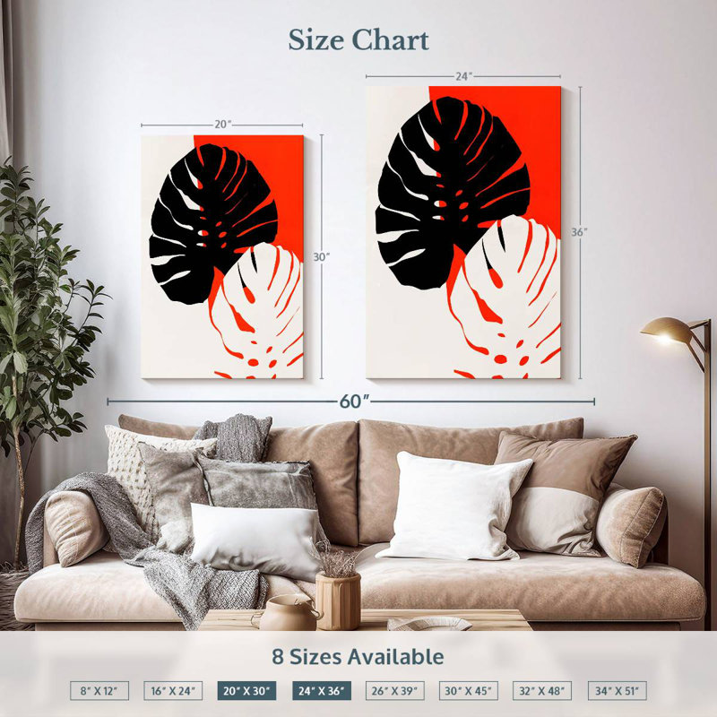 Harnek Monstera Leafs - noir, H 30 po x l 20 po