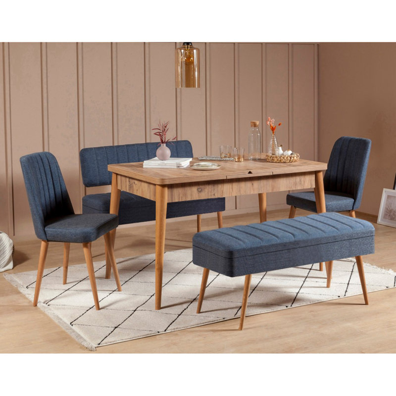 Manningtree 4 - Person Dining Set, Brown, Navy/Brown, Brown