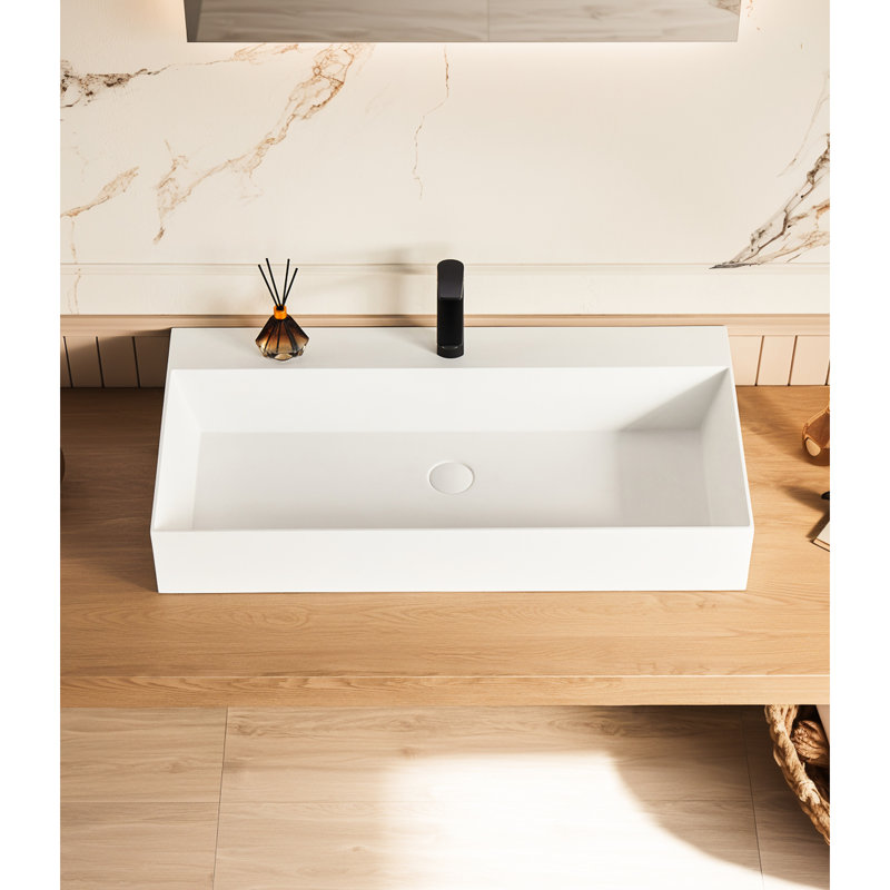 Lavabo de salle de bain mural rectangulaire 30 po x 18 po à surface solide blanc mat - et garage spacieux et élégant
