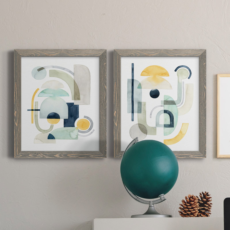" Planetary Shift I " 2 - Pieces Painting Print, Grey Framed Canvas, 17" H x 20" W x 1" D