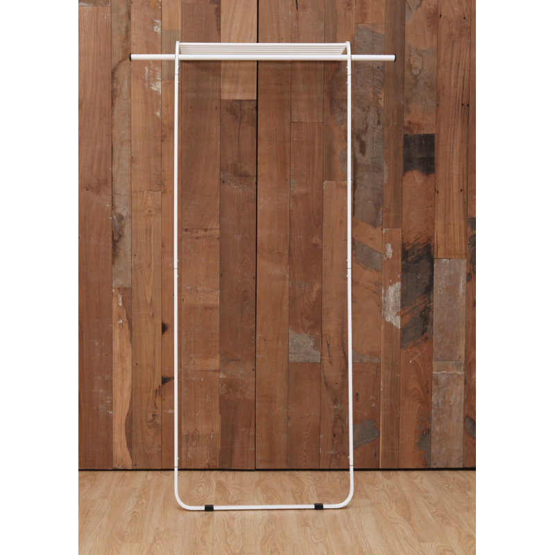 White Portable Leaning Garment Rack with Shelf