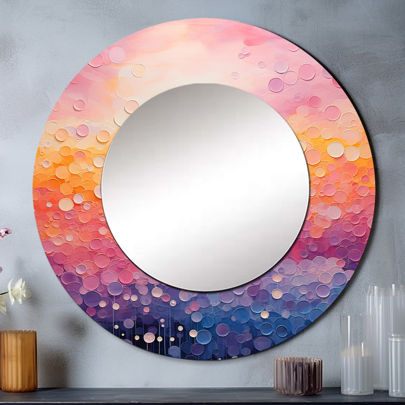 Blush Horizon I - miroir mural paysager, miroir décoratif rond moderne, impression d'art en métal, 36 po x 36 po