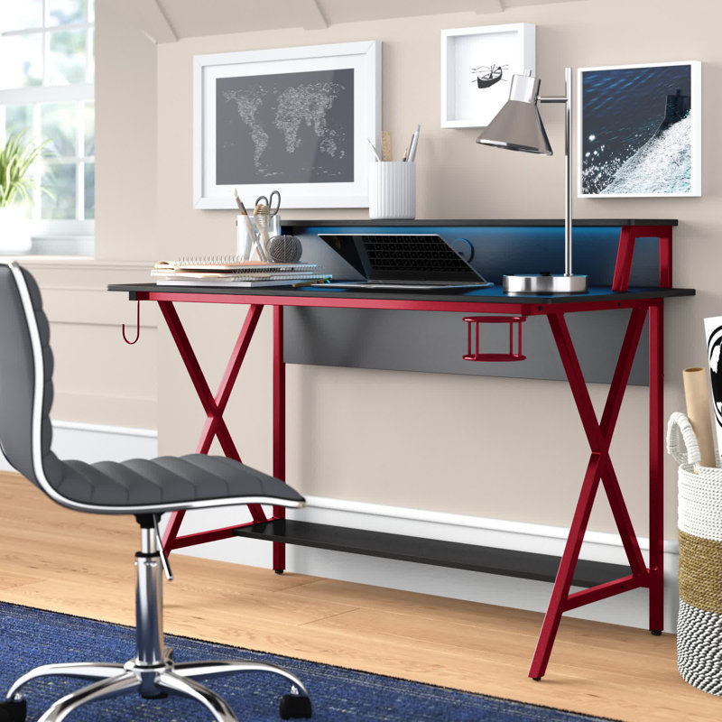 Beiler Computer Desk with Power Outlet, Red