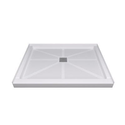 Base de douche 48 po x 36 po en pierre de verre au fini blanc pur