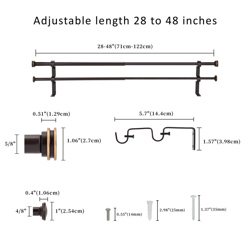 Tringle à rideaux double réglable en acier Kynley, 28" - 48", Bronze