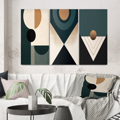 " Midcentury Geometrics in Retro Brown and Blue " 3 Piece Art Set