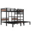 Triple lit superposé simple au-dessus de simple au-dessus d'un lit simple en métal avec escalier de rangement et tablettes - Lit superposé à 3 niveaux peu encombrant avec bureau d'étude, noir