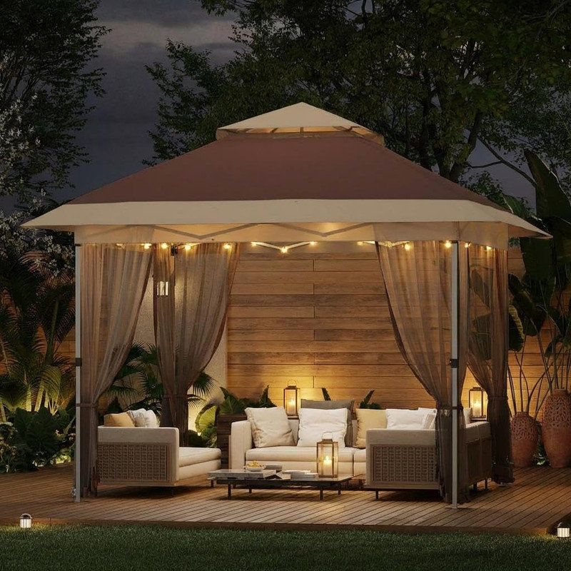 12'×12' Instant Pop-Up Gazebo with Waterproof Canopy, Mosquito Netting & Sidewalls – All-Weather Outdoor Party Tent for Patio, Garden, Backyard – Includes Wheeled Carry Bag
