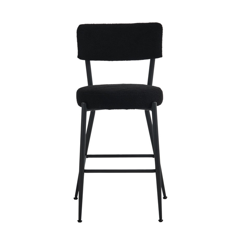 Modern Of 2 Black Bar Stools, Metal Structure, Ergonomic Support, 25 - Inch Seat, Good For Kitchen And Hotel Counters Stools With Fabric Upholstery, 2, Solidly Welded Footrest, , Easy To Install,