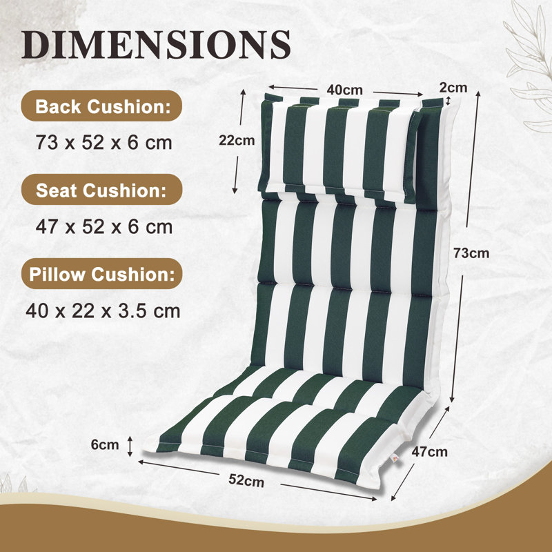 2 Pack High Back Patio Chair Cushions with Headrest, 120x52x6 cm, Green