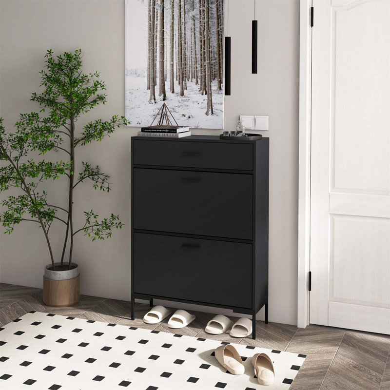 12 Pair Flip Down Shoe Storage, Black