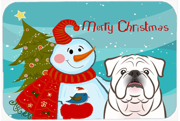 Planche à découper en verre bouledogue caroline Snowman Buddies, Blanc