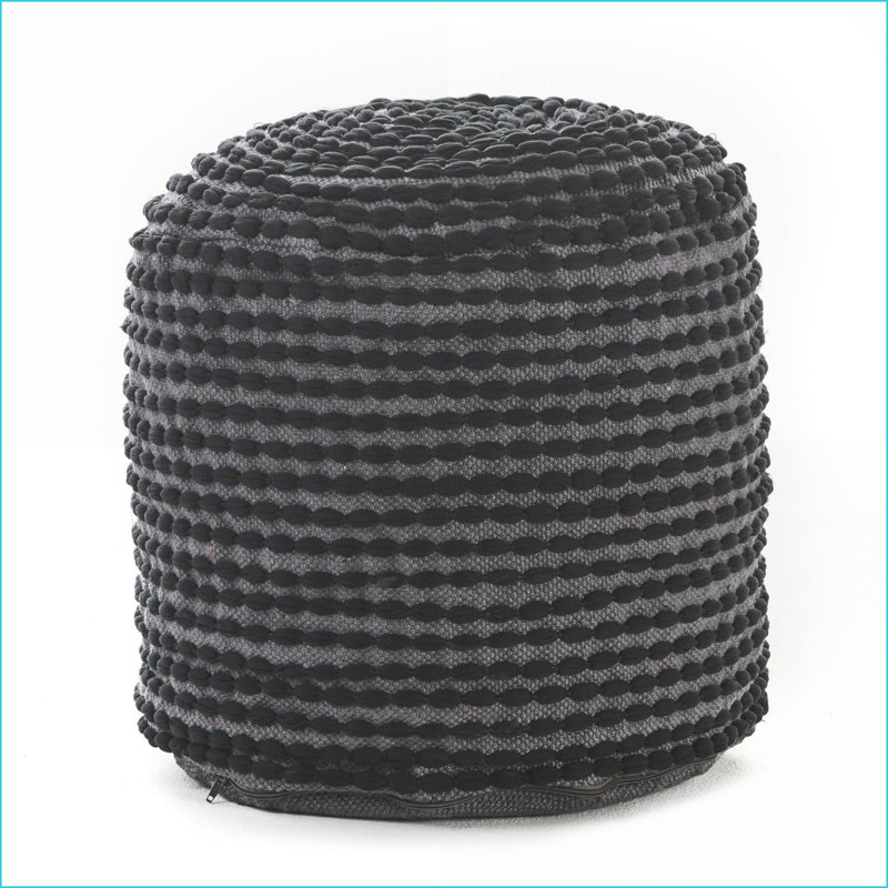 Pouf, Modern Cylindrical Handcrafted Water-Resistant | Black | Waterproof Fabric, Black