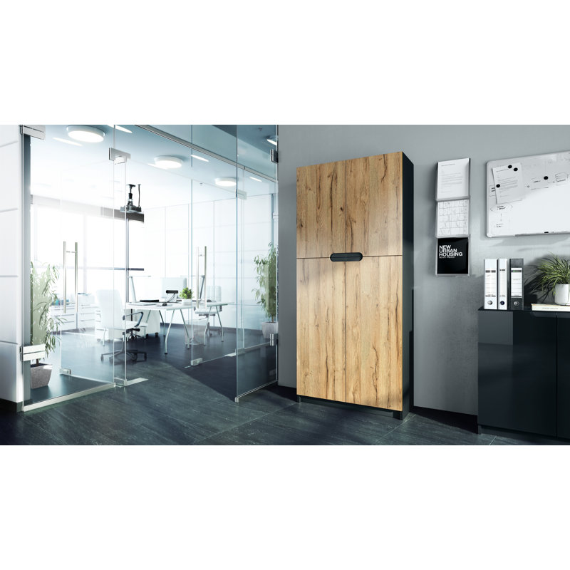 Mazeppa 4 -Door 4 -Shelf, Matt black/Yellow-brown