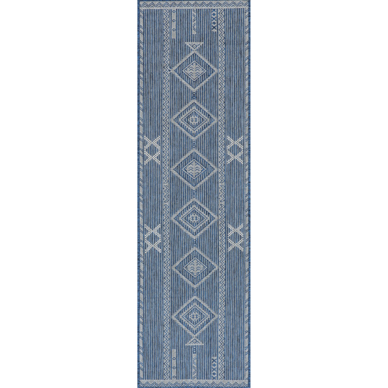 Tapis intérieur / extérieur bleu Achyut Southwestern, Tapis de couloir 2 pi x 8 pi