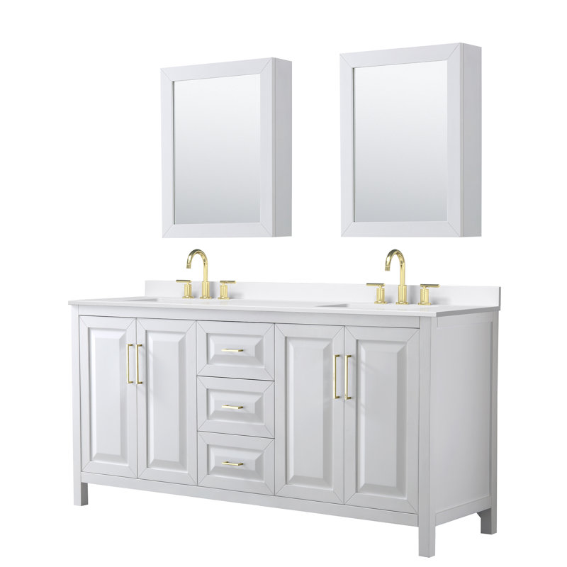 Daria 72'' W Vanity, White, Brushed Gold, White Quartz