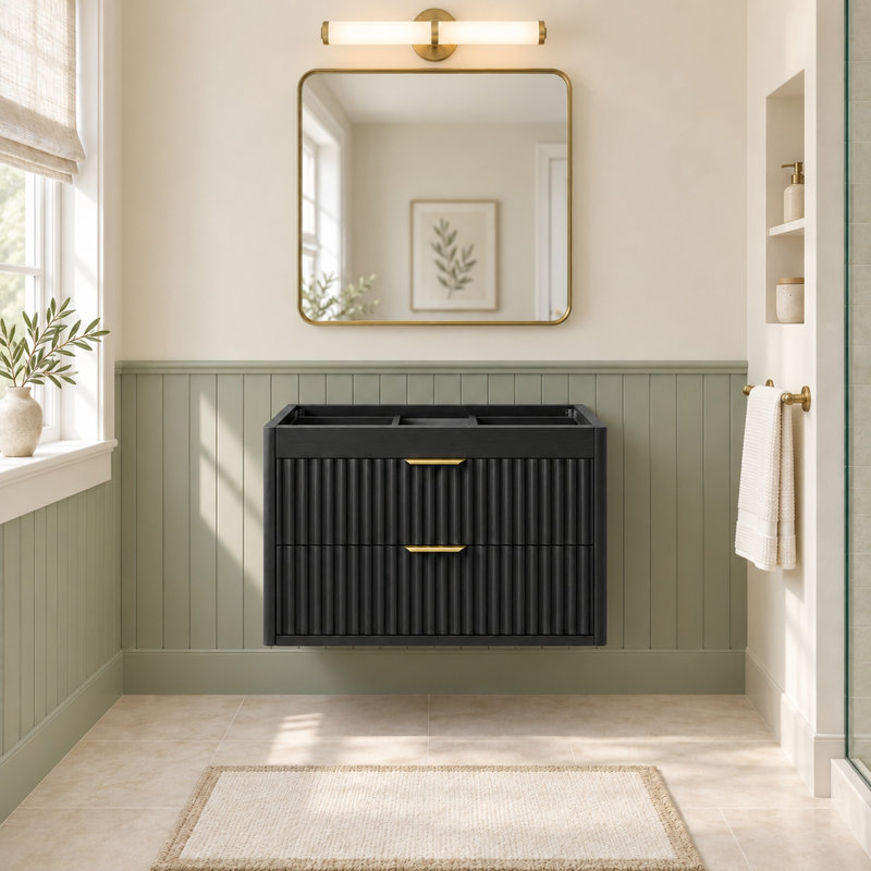Meuble-lavabo suspendu de 61 cm (24 po) sans lavabo, à fixer au mur - Noir, Noir, 24"