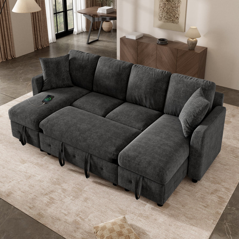 Chenille Sofa Bed, 4, Beige