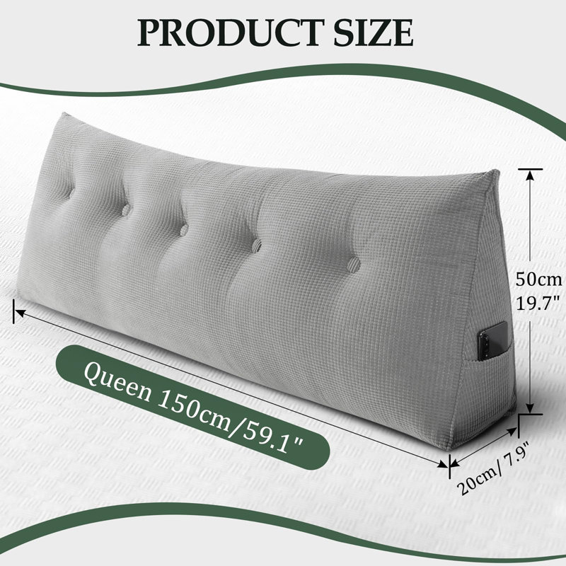 Coussin de tête de lit moelleux, coussin de coin mural, coussin de dossier de lecture avec taie d'oreiller amovible, Gris