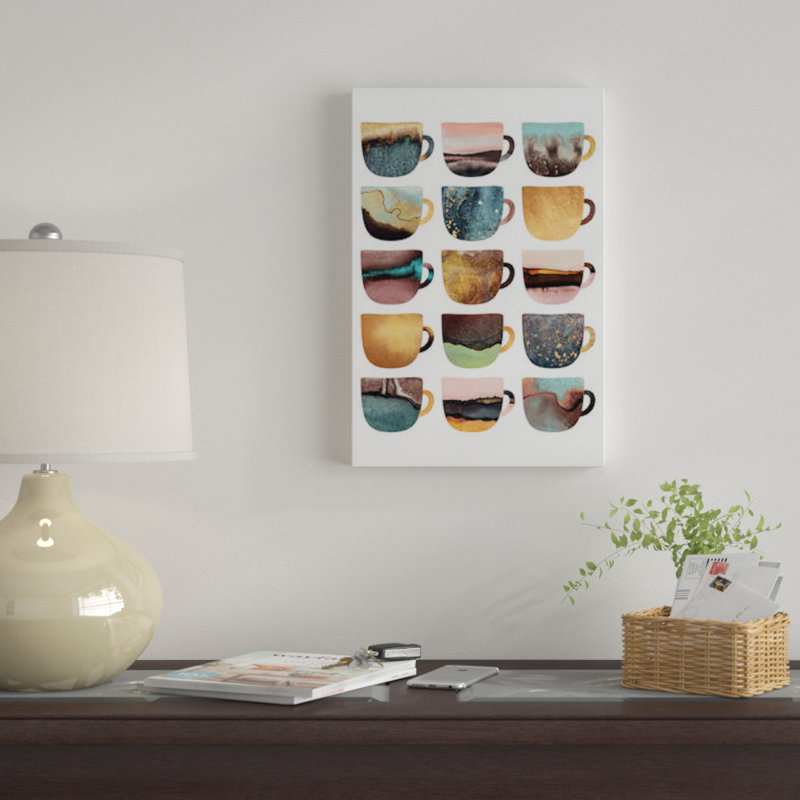 «Earthy Coffee Cups» par Elisabeth Fredriksson - reproduction d'art sur toile tendue, H 26 po x l 18 po x P 1,5 po
