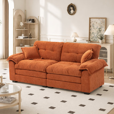 Geneveve 84" Chenille Upholstered Pillow-Top Arm Loveseat Sofa with Memory Foam Cushions and Pocketed Coil Springs