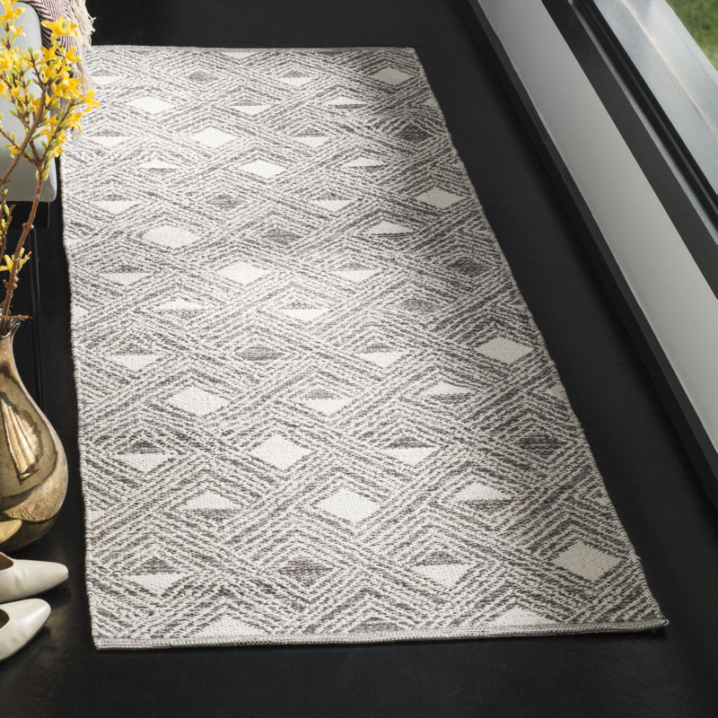 Tapis gris anthracite / ivoire tissé à la main et à plat Pasha, Tapis de couloir 2 pi 3 po x 7 pi