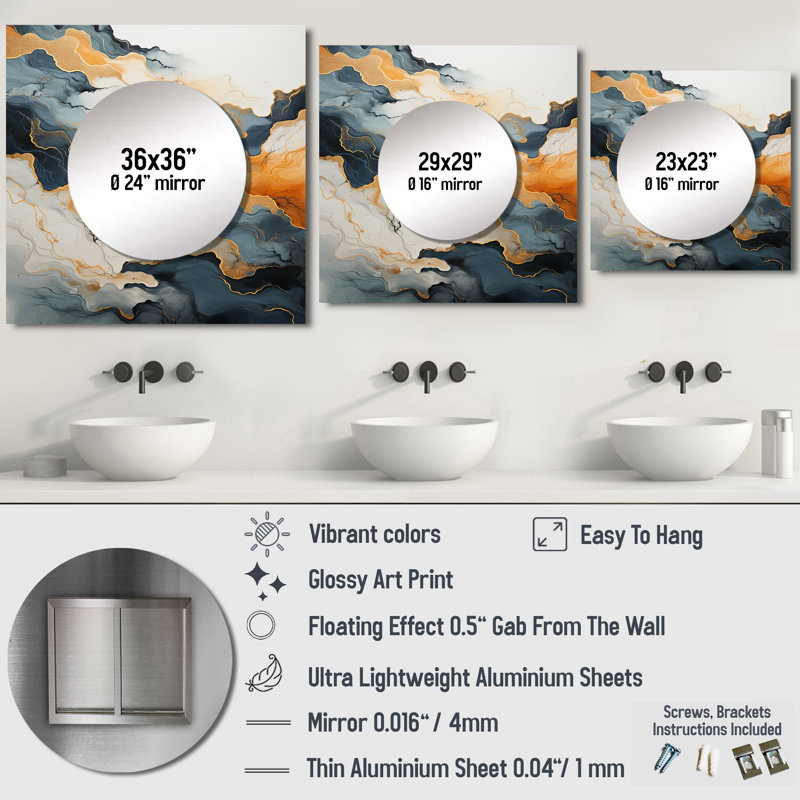 Kirils - Abstract Marble Large Square Mirror Wall Decor For Bedroom, 23" x 23"