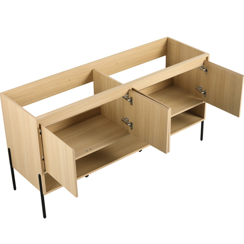 Armoire de rangement 60 po en bois d'ingénierie, 4 portes à fermeture douce