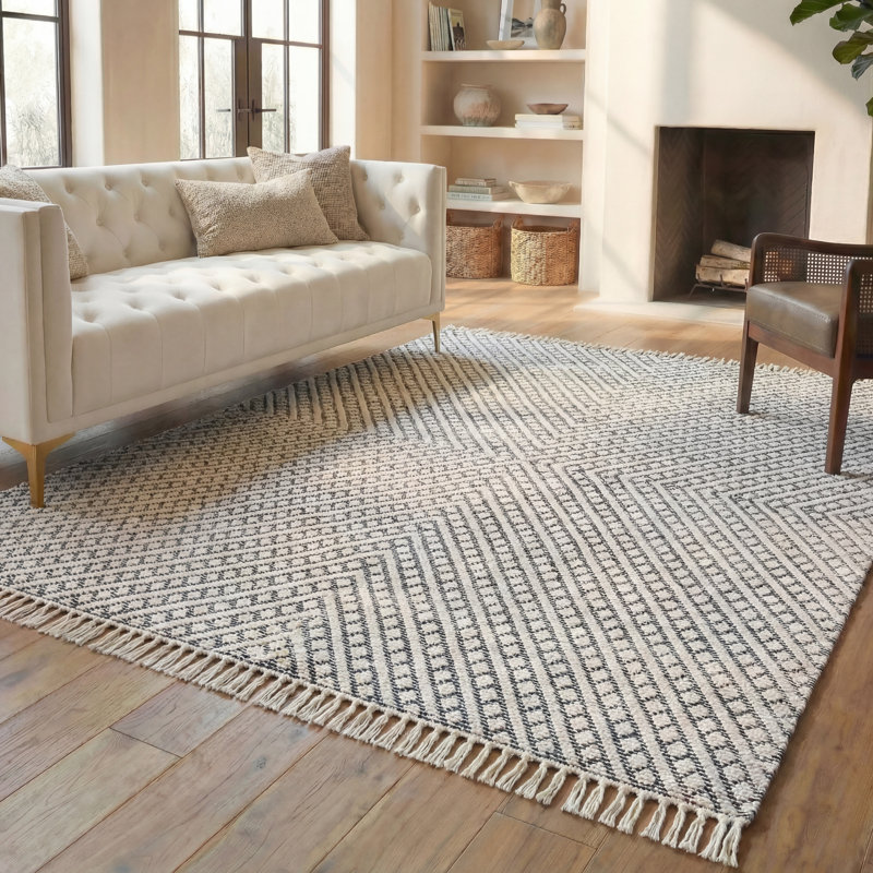 Barrington Ivory/Black Hand Tufted Wool/Cotton/Rug, Rectangle 8' x 10'