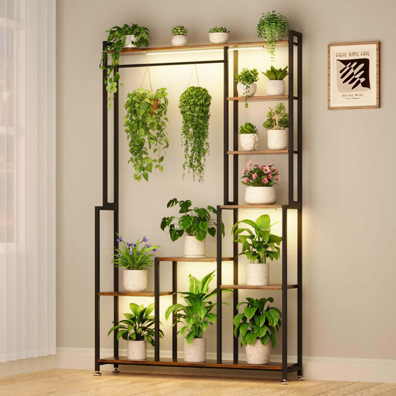 Grand support à plantes avec tablette de croissance à 8 niveaux de 71 pouces de hauteur pour l'intérieur et l'extérieur