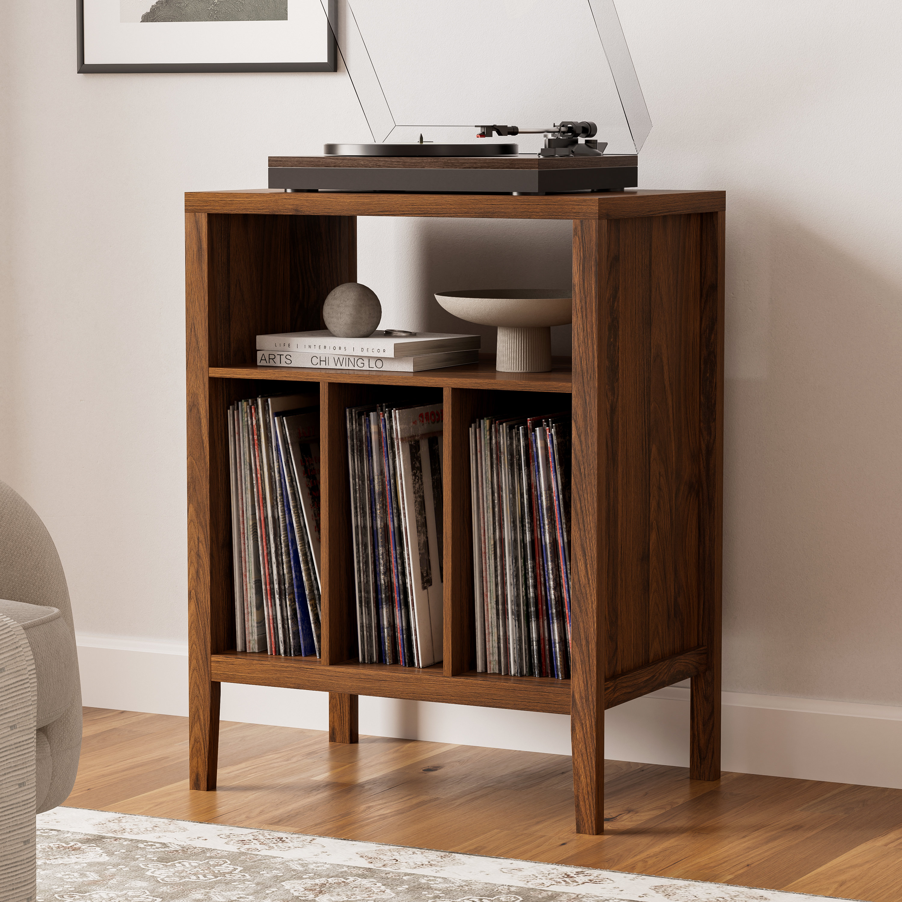 Farmhouse Wood Record Player Stand For Bedroom, Living Room