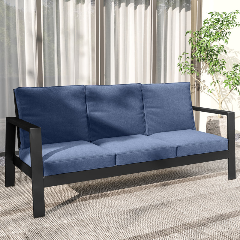 74.8'' 3-Person Metal Outdoor Patio Sofa, Blue