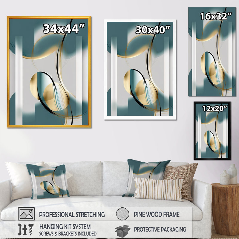 Pirouette en turquoise rétro minimalisme I - impression, H 40 po x l 30 po x P 1,5 po, Cadre flottant noir