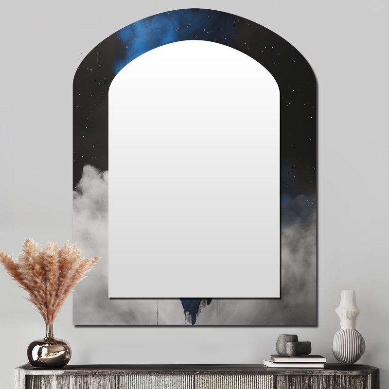 Blue black Astrology Cosmic Balance Libra - Libra Asymmetrical Large Wall Mirror, Modern Arch Unique Mirror, Printed Metal Art