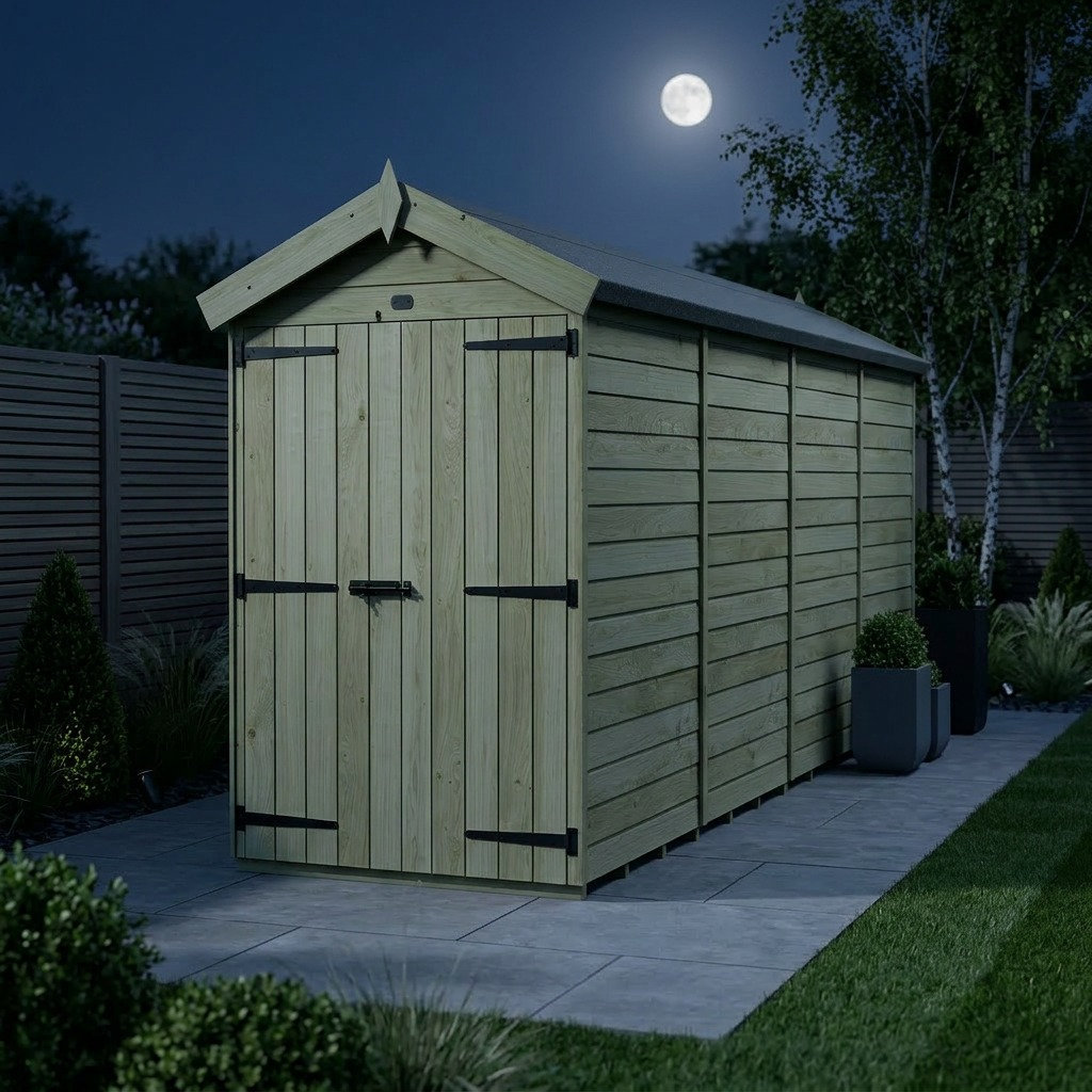 Total Sheds 4ft x 16ft Apex Garden Shed - Double Door - No Windows - Pressure Treated Timber - UK Manufactured