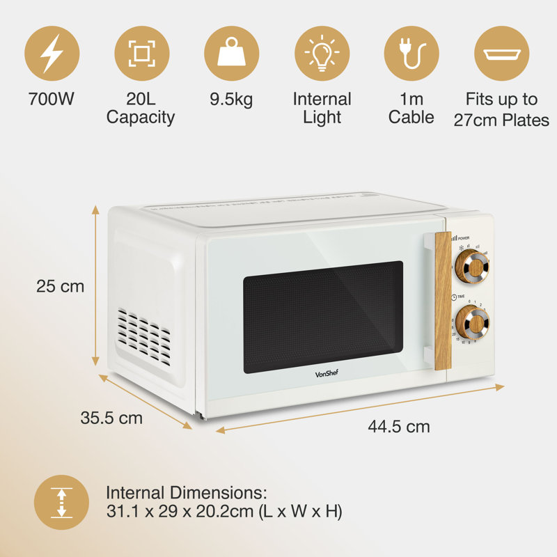 VonShef FIKA Range 45cm 3.645m³ L 700W - Watt Countertop Microwave, Cream
